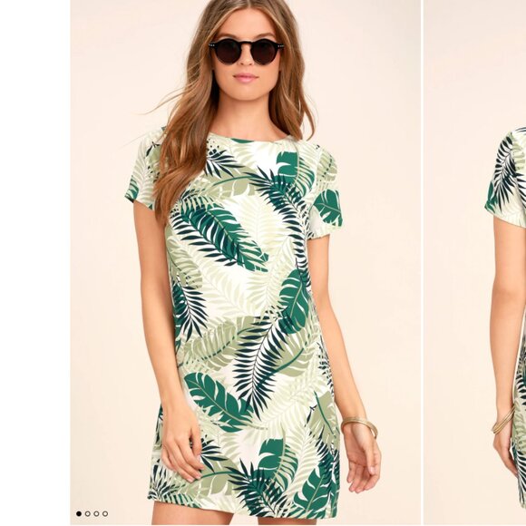 Lulus Shirt Dress Size Small Give Me a Print Ivory And Green Palm All Over Mini - Picture 1 of 14